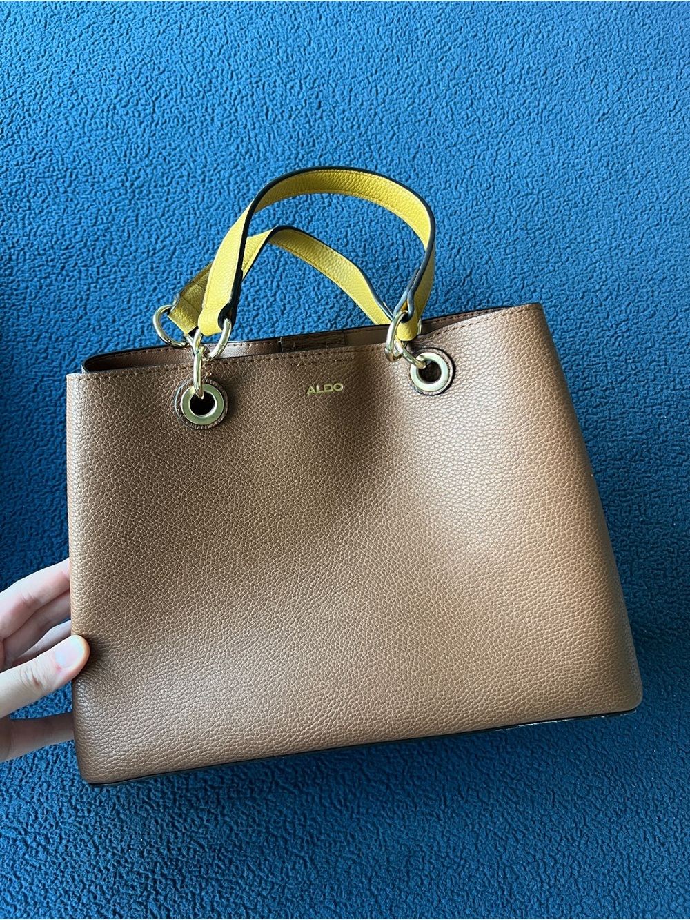 ALDO Brown Tote with Yellow Accent Handles